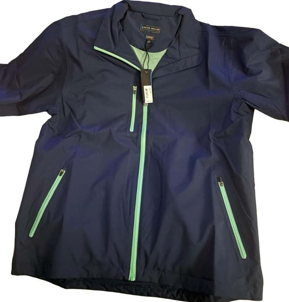 Peter Millar Element Rain Jacket Size L Navy Blue Mint Green